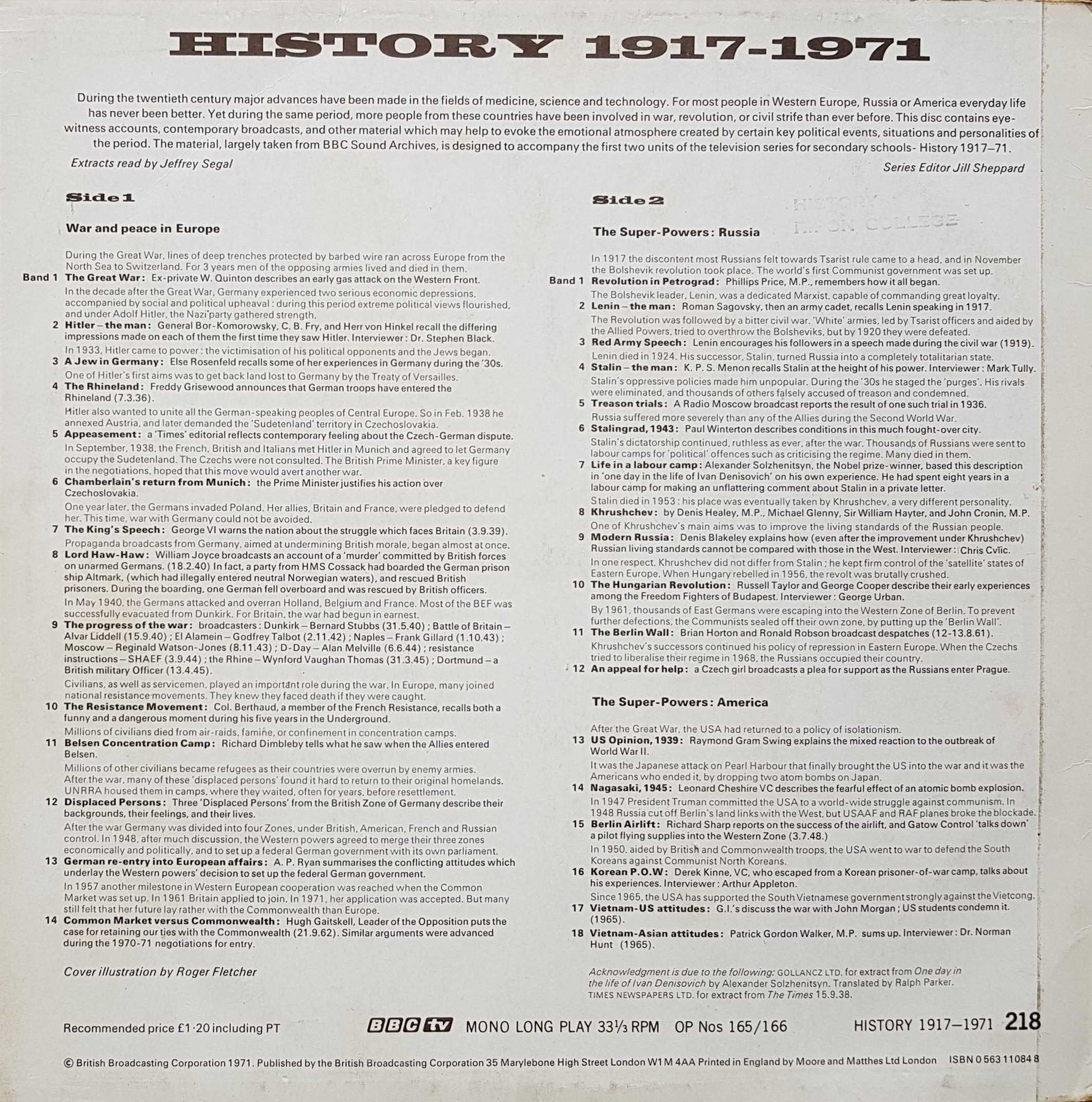 Picture of OP 165/166 History 1917-1971 - War and peace in Europe by artist Various from the BBC records and Tapes library